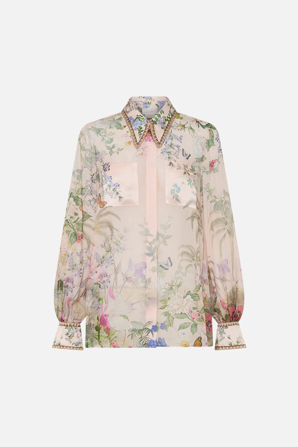 CURVED COLLAR BLOUSE W POCK
