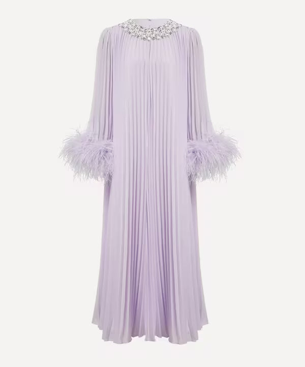 LILAC CHIFFON FEATHER MIDI DRESS