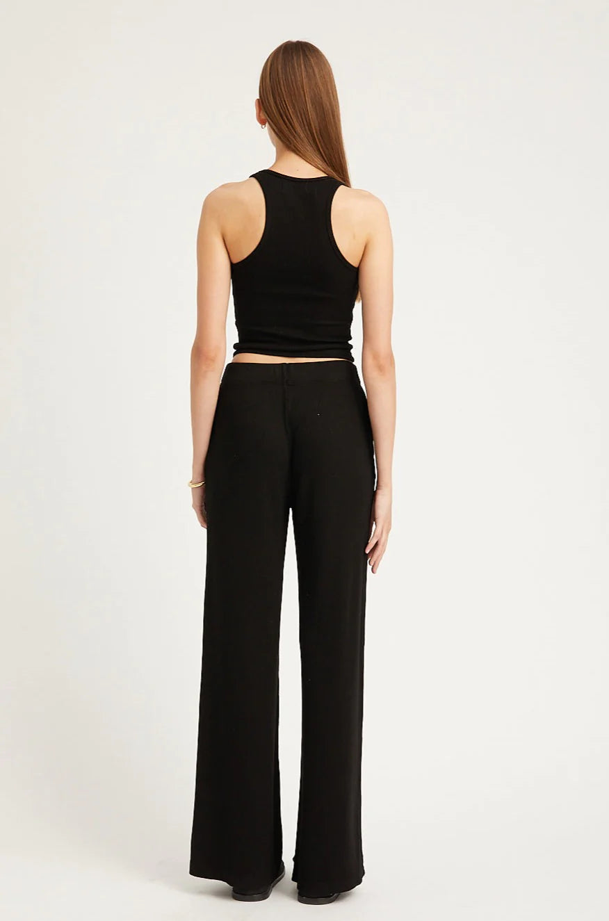 BLACK RIB WIDE LEG PANTS