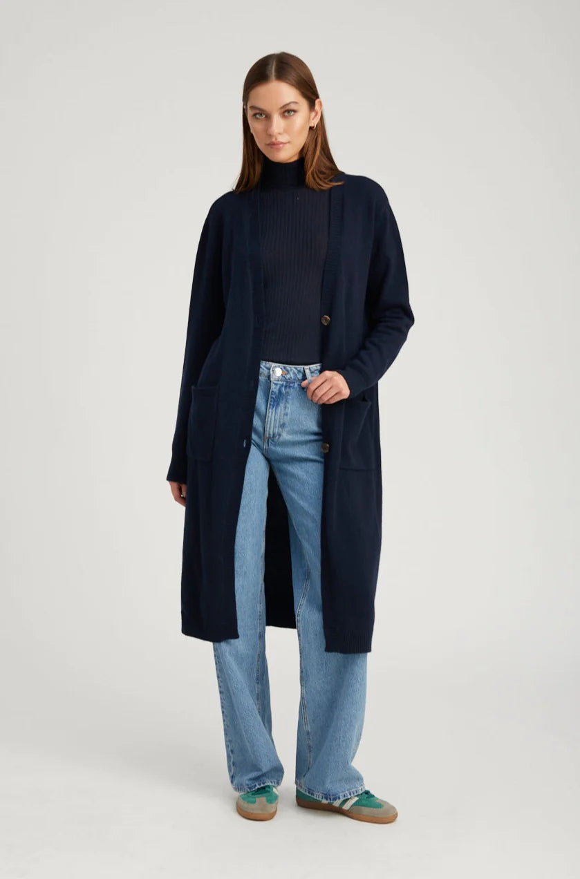 NAVY CASHMERE LONG CARDIGAN