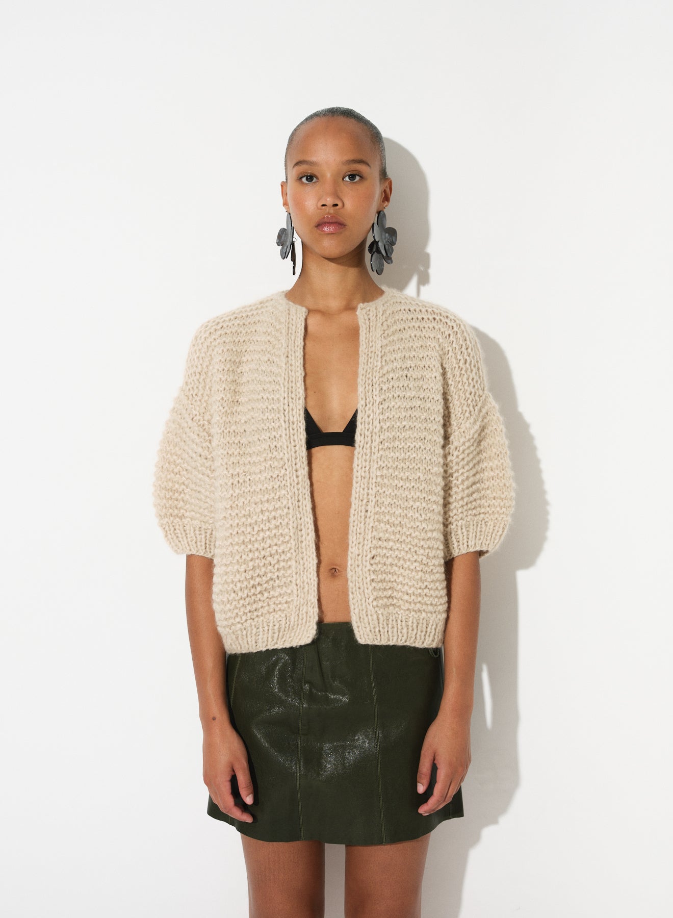 CASHMERE BOMBER CARDI SHORT SLEEVE