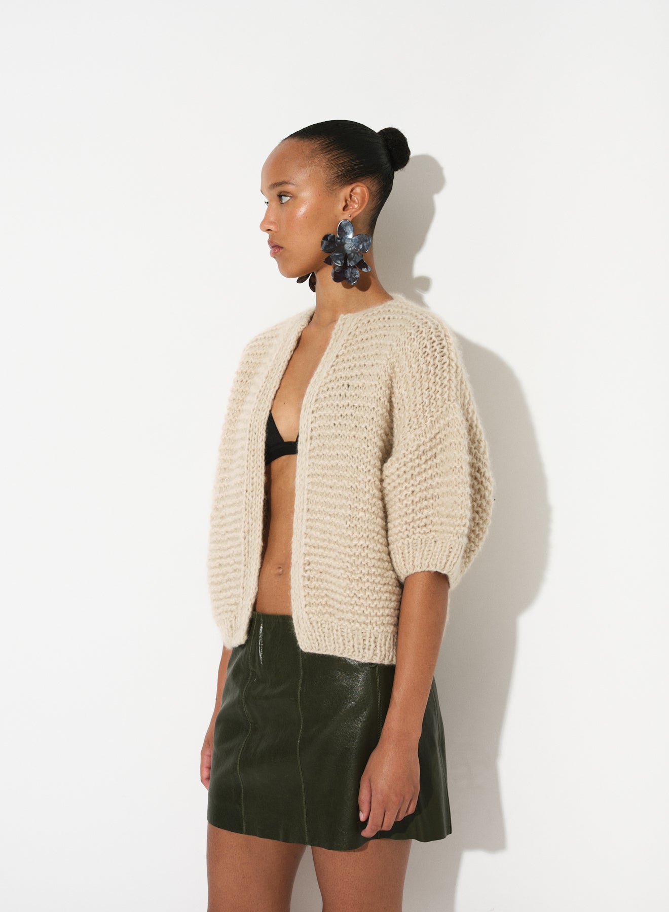 CASHMERE BOMBER CARDI SHORT SLEEVE