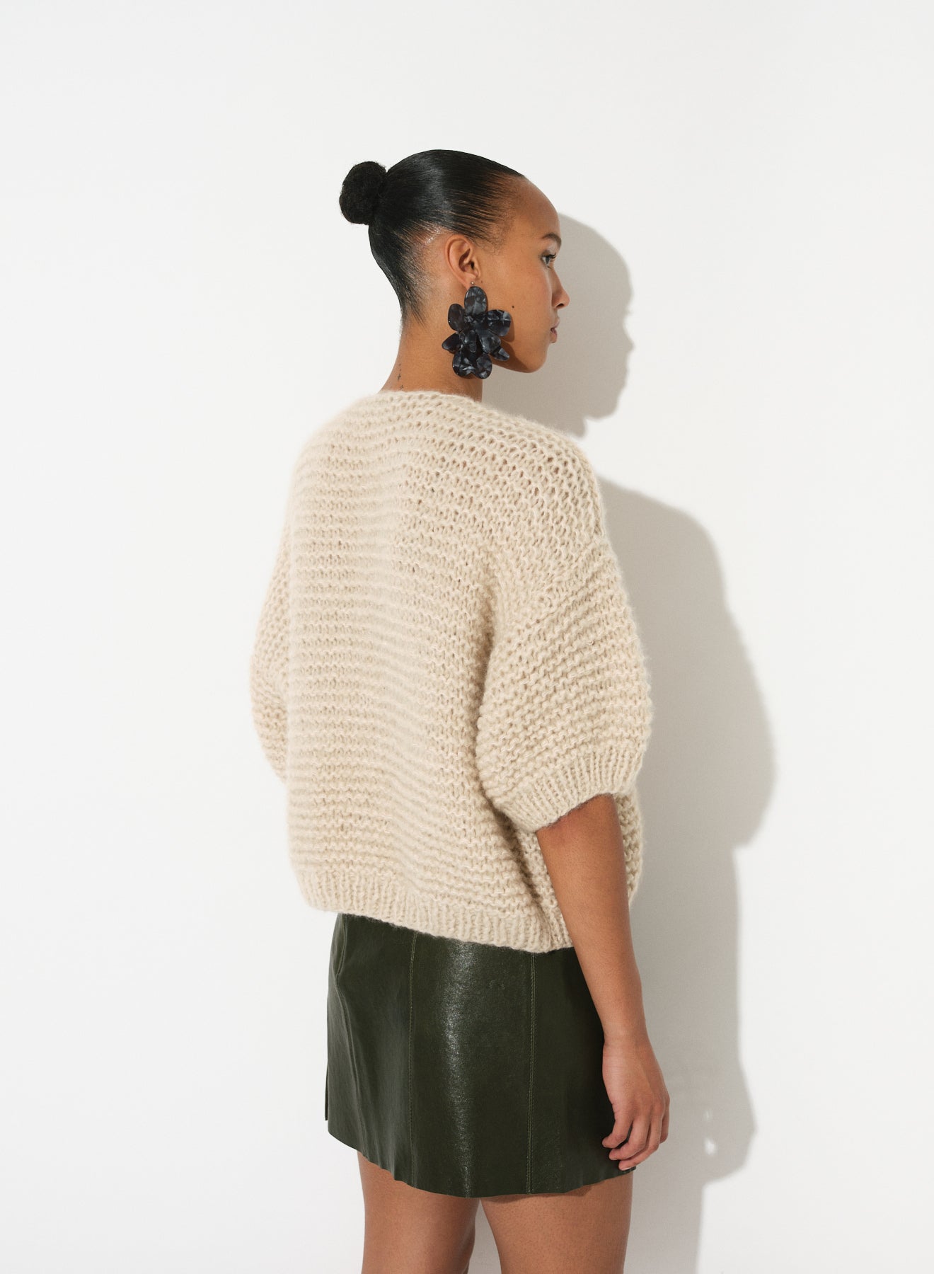 CASHMERE BOMBER CARDI SHORT SLEEVE