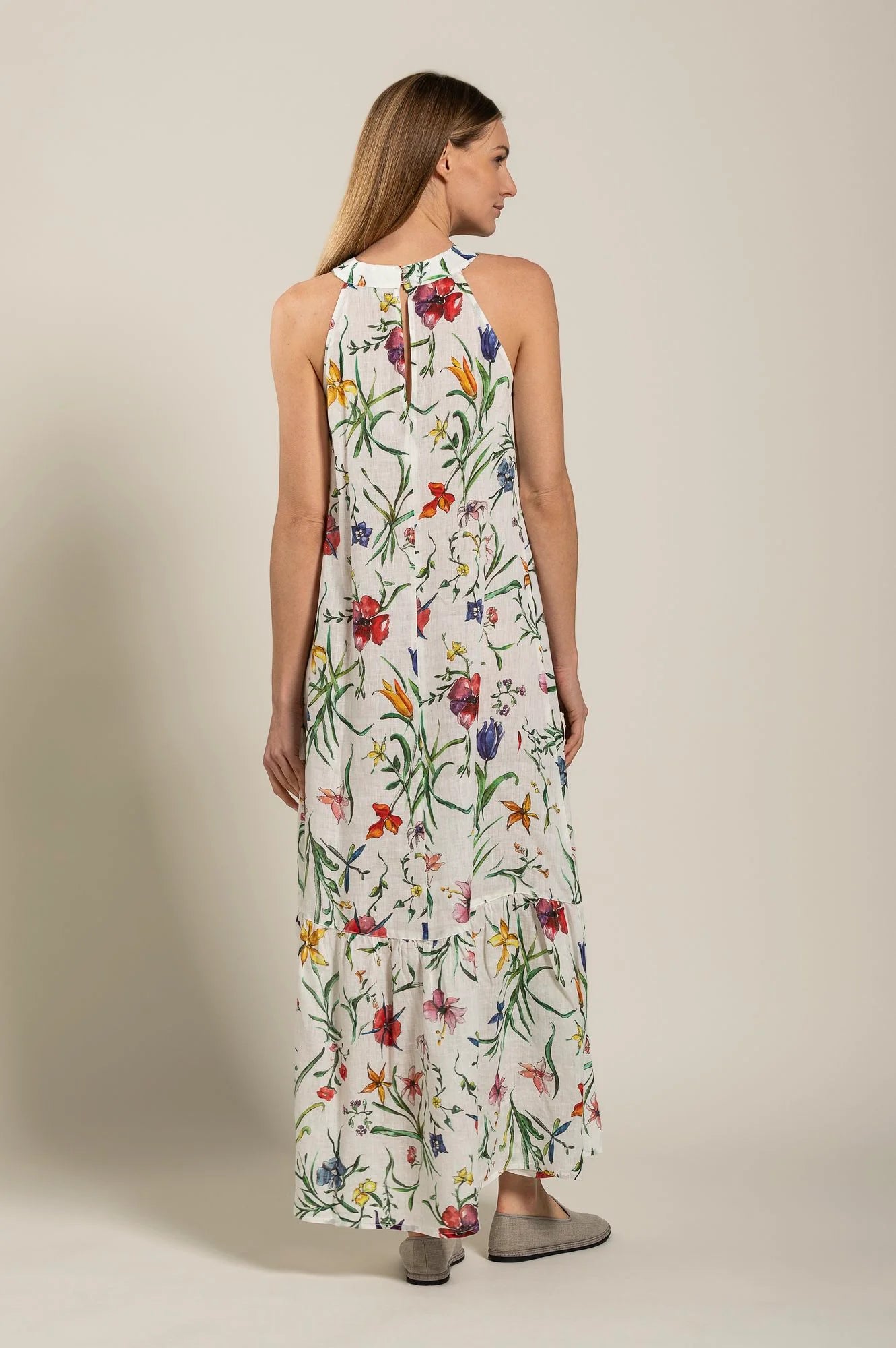 Sleeveless Multi Flower Linen Dress