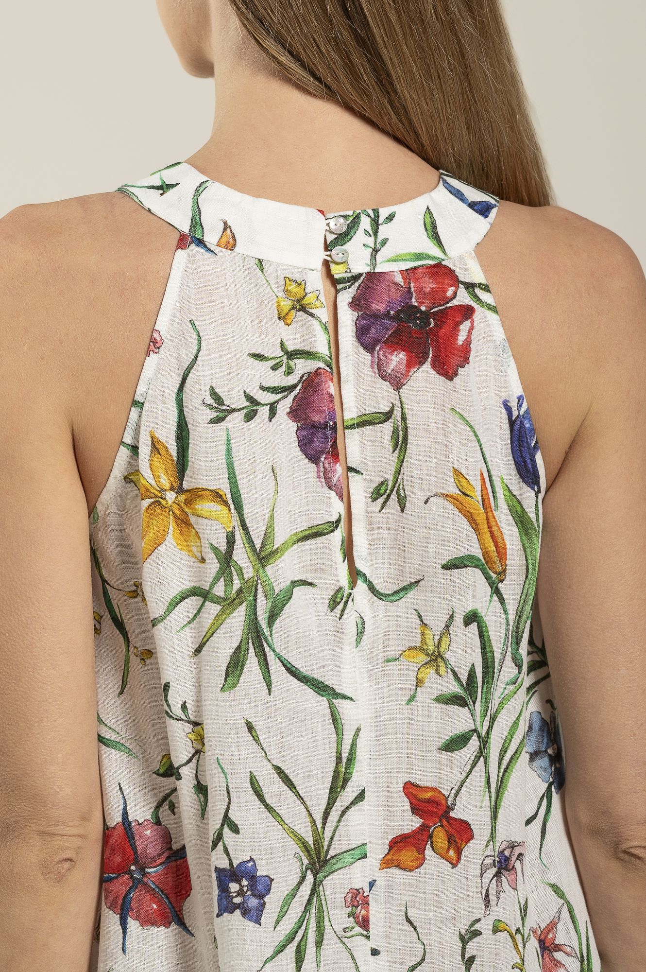 Sleeveless Multi Flower Linen Dress