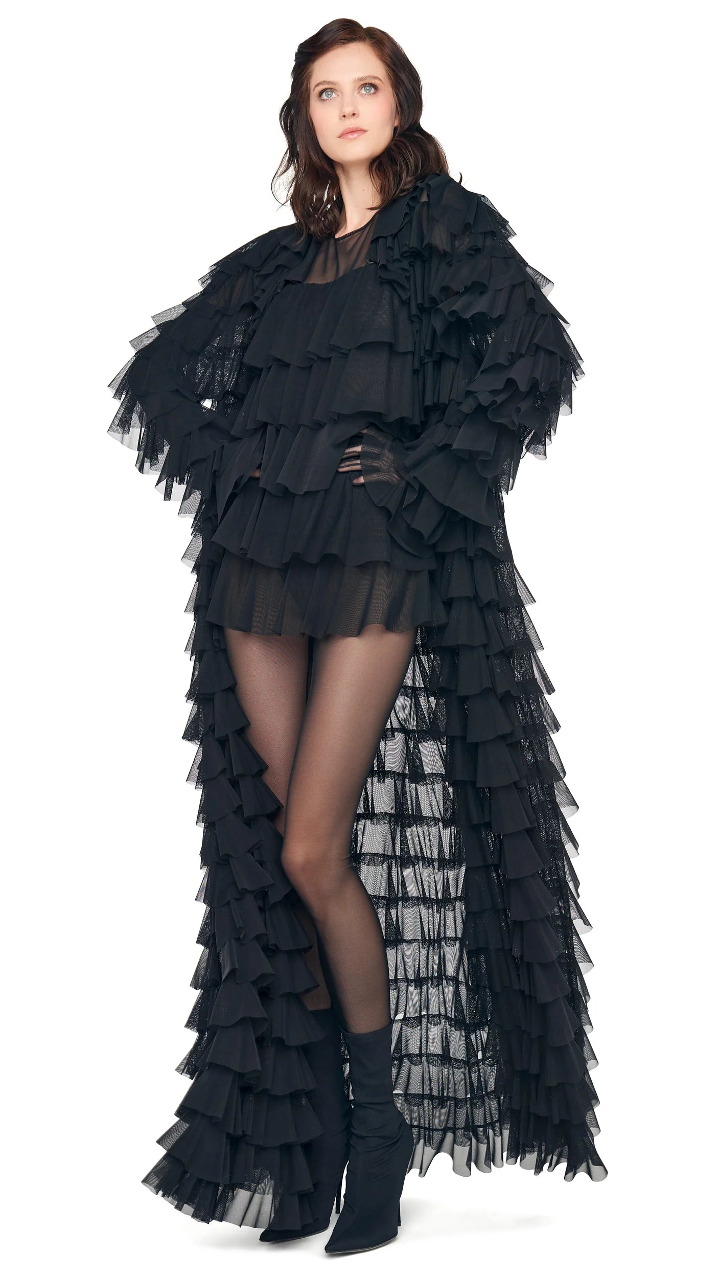 OVERSIZED ALL OVER RUFFLE COAT
