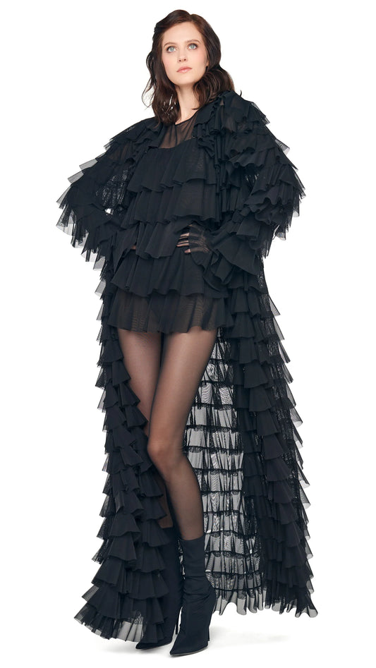OVERSIZED ALL OVER RUFFLE COAT