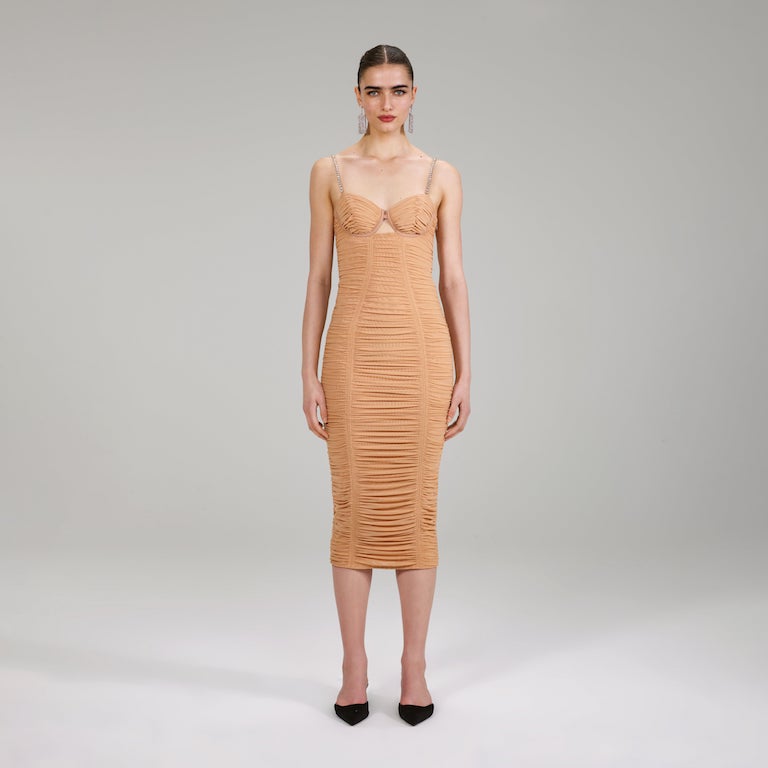 Nude Power Mesh Midi Dress