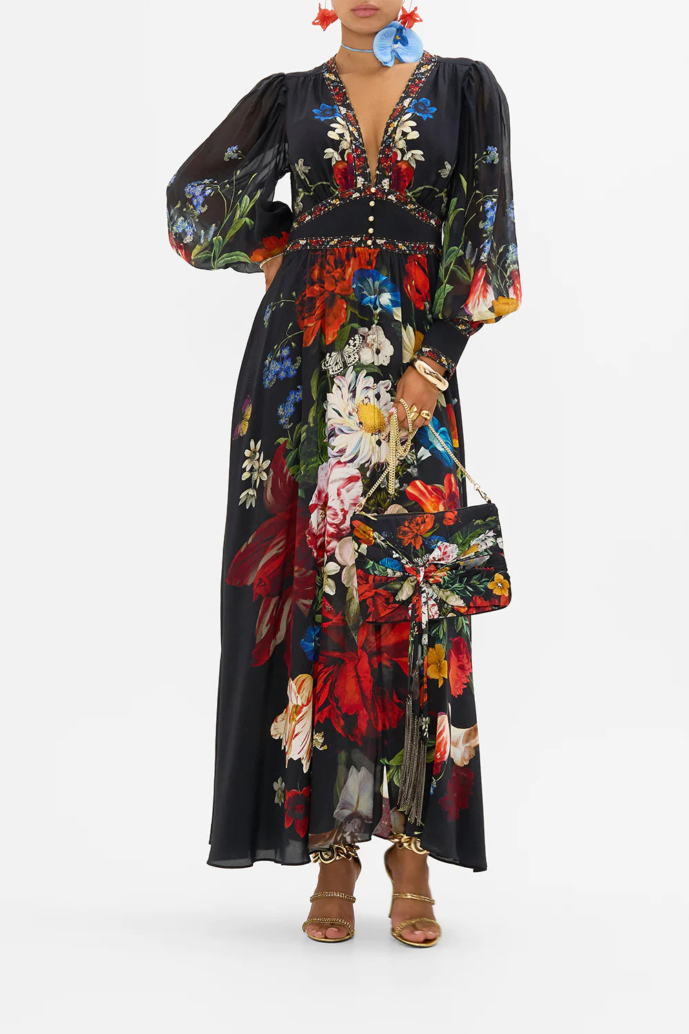 SHAPED WAISTBAND DRESS W GATHER SLEEVE