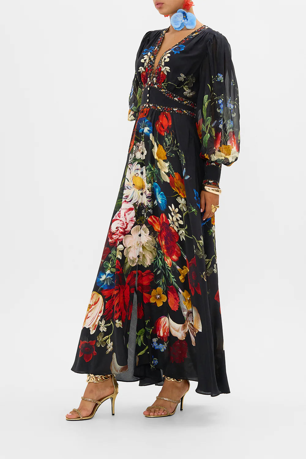 SHAPED WAISTBAND DRESS W GATHER SLEEVE