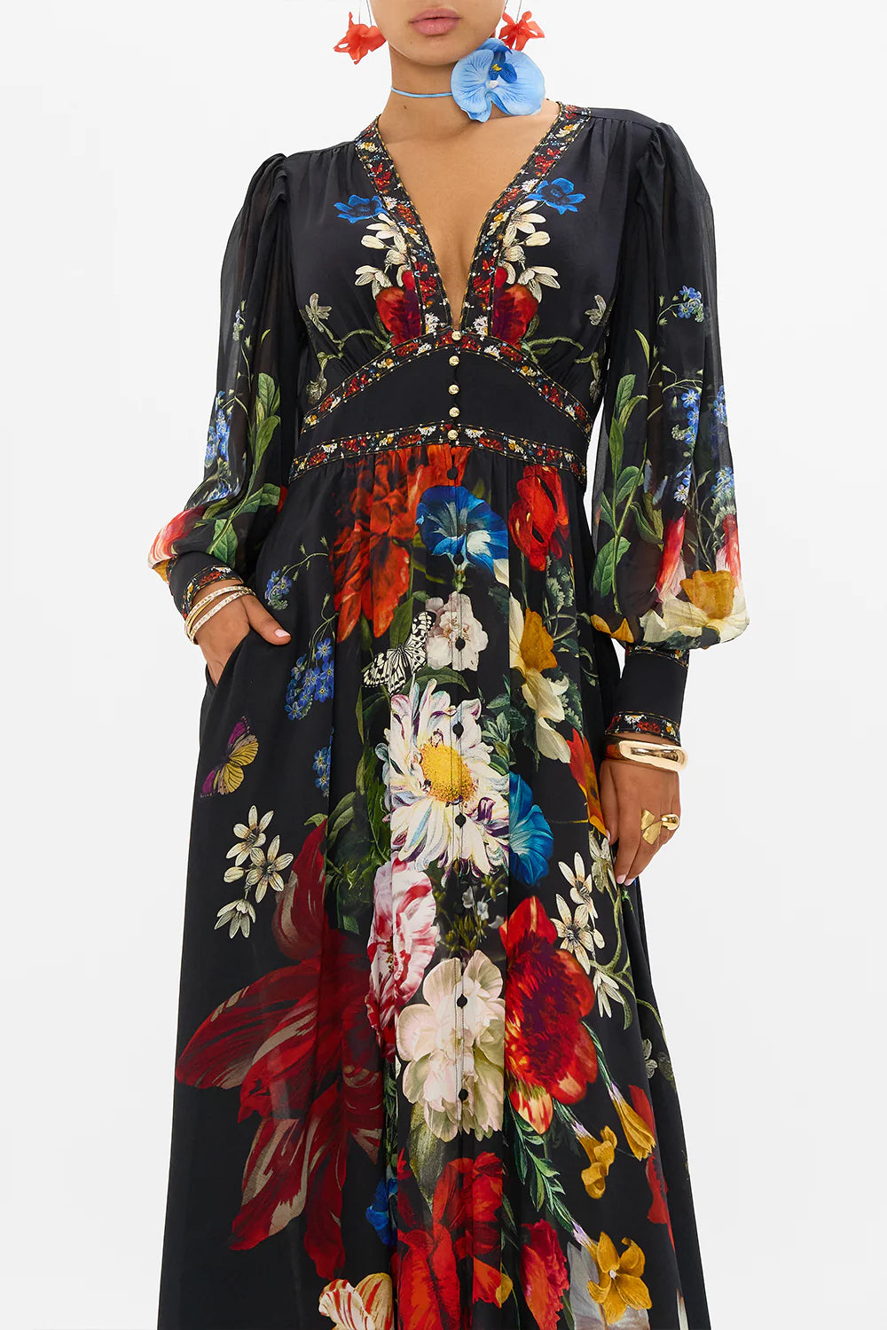 SHAPED WAISTBAND DRESS W GATHER SLEEVE