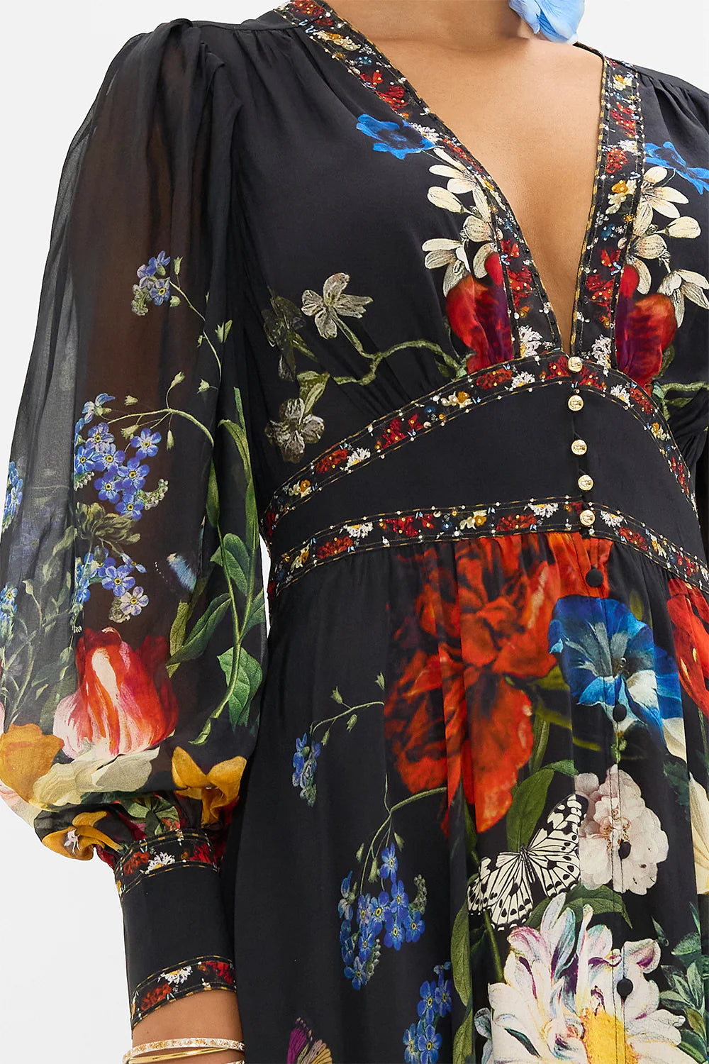 SHAPED WAISTBAND DRESS W GATHER SLEEVE