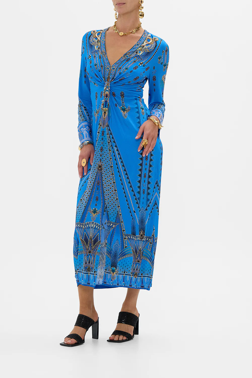 LONG V TWIST FRONT JERSEY DRESS