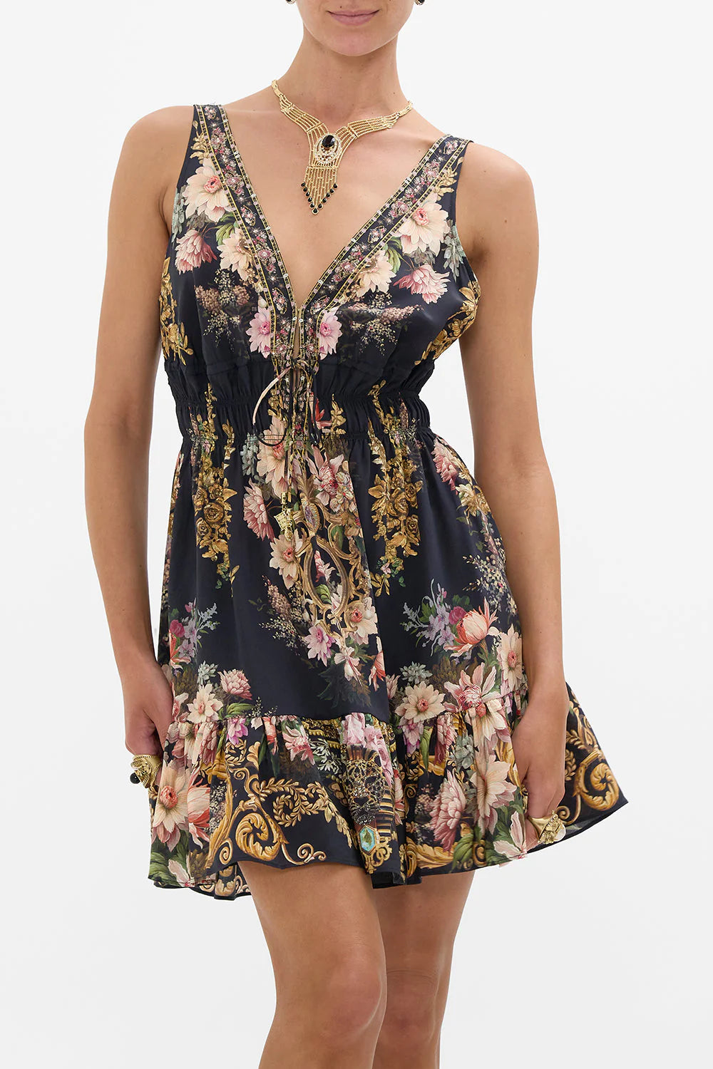 SHIRRED WAIST DETAIL MINI DRESS