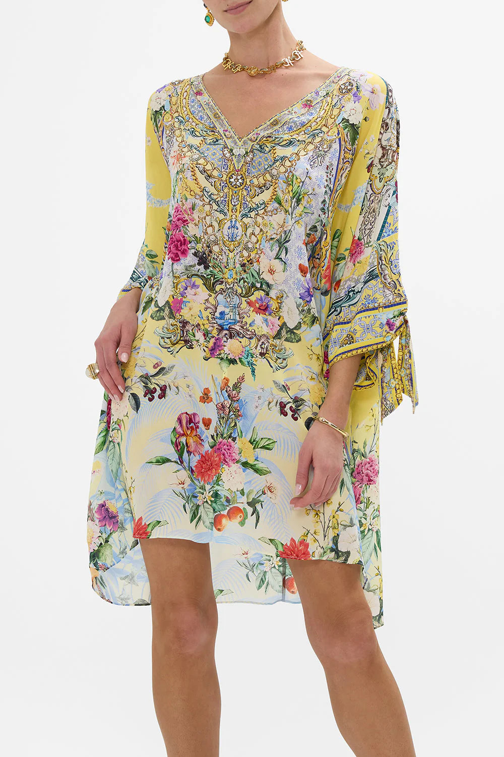 TIE SLEEVE SHORT V NECK KAFTAN
