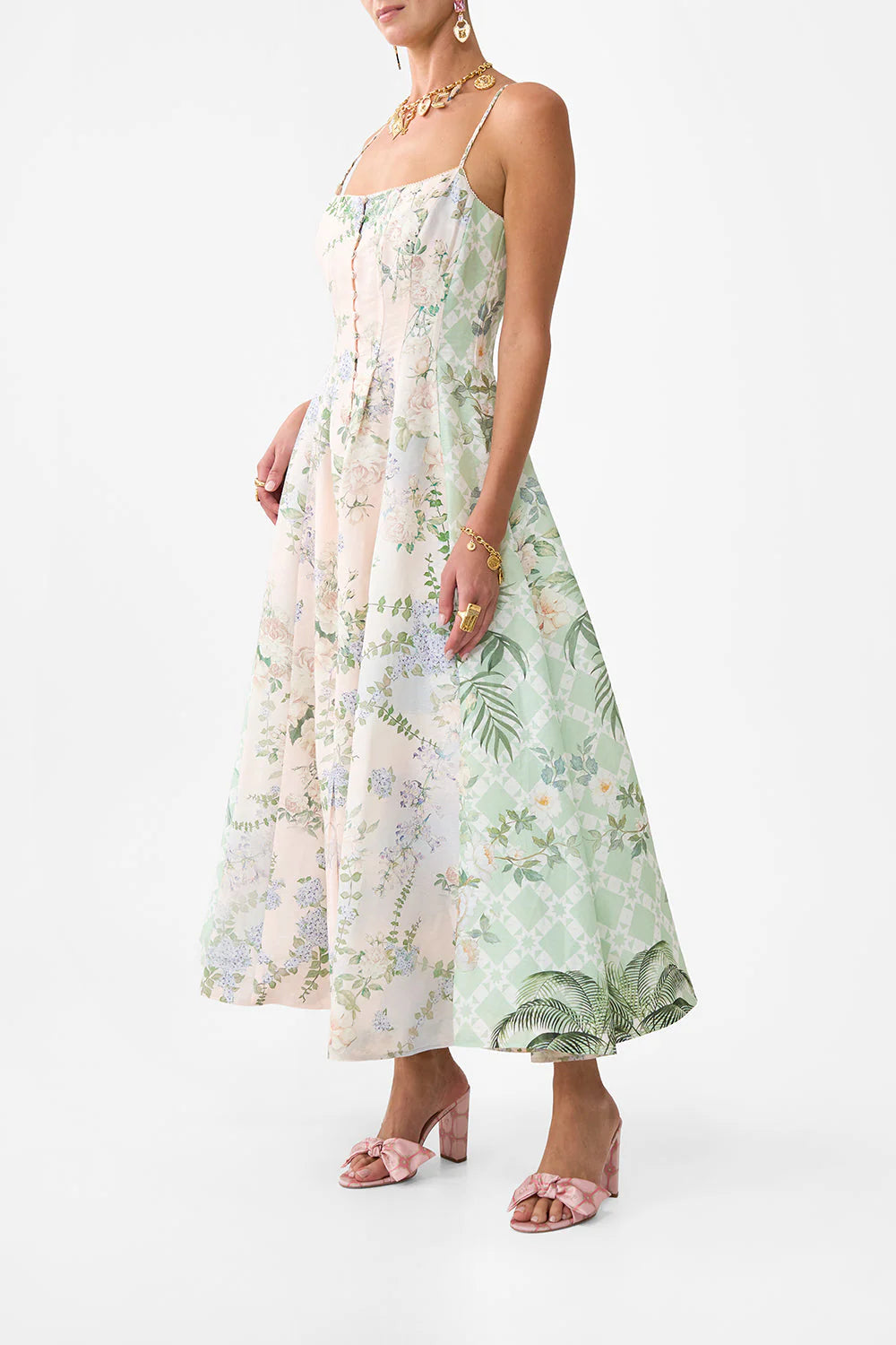 CORSET DRESS W LONG FLARED SKIRT
