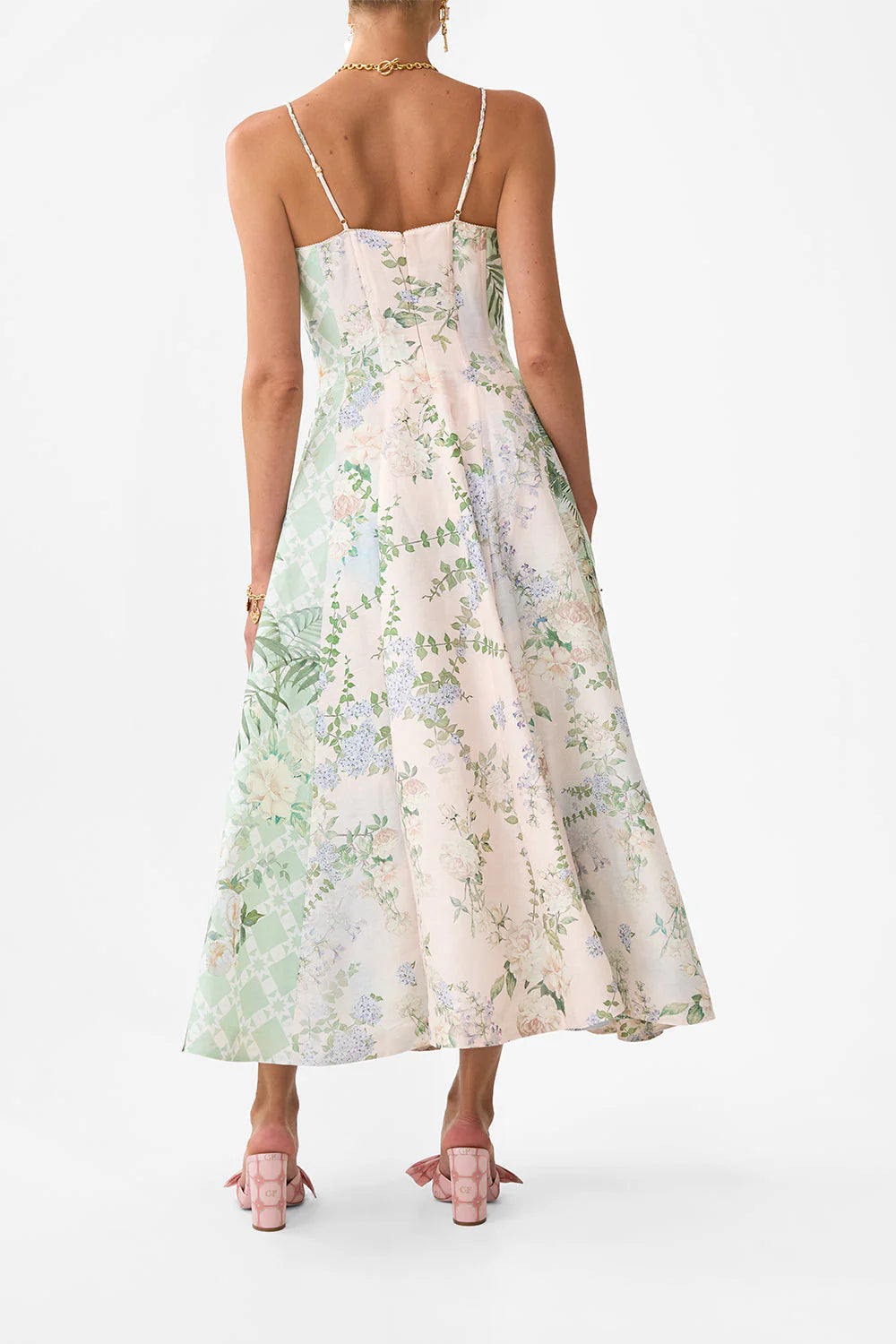 CORSET DRESS W LONG FLARED SKIRT