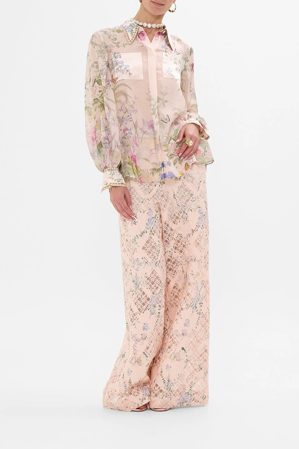 CURVED COLLAR BLOUSE W POCK