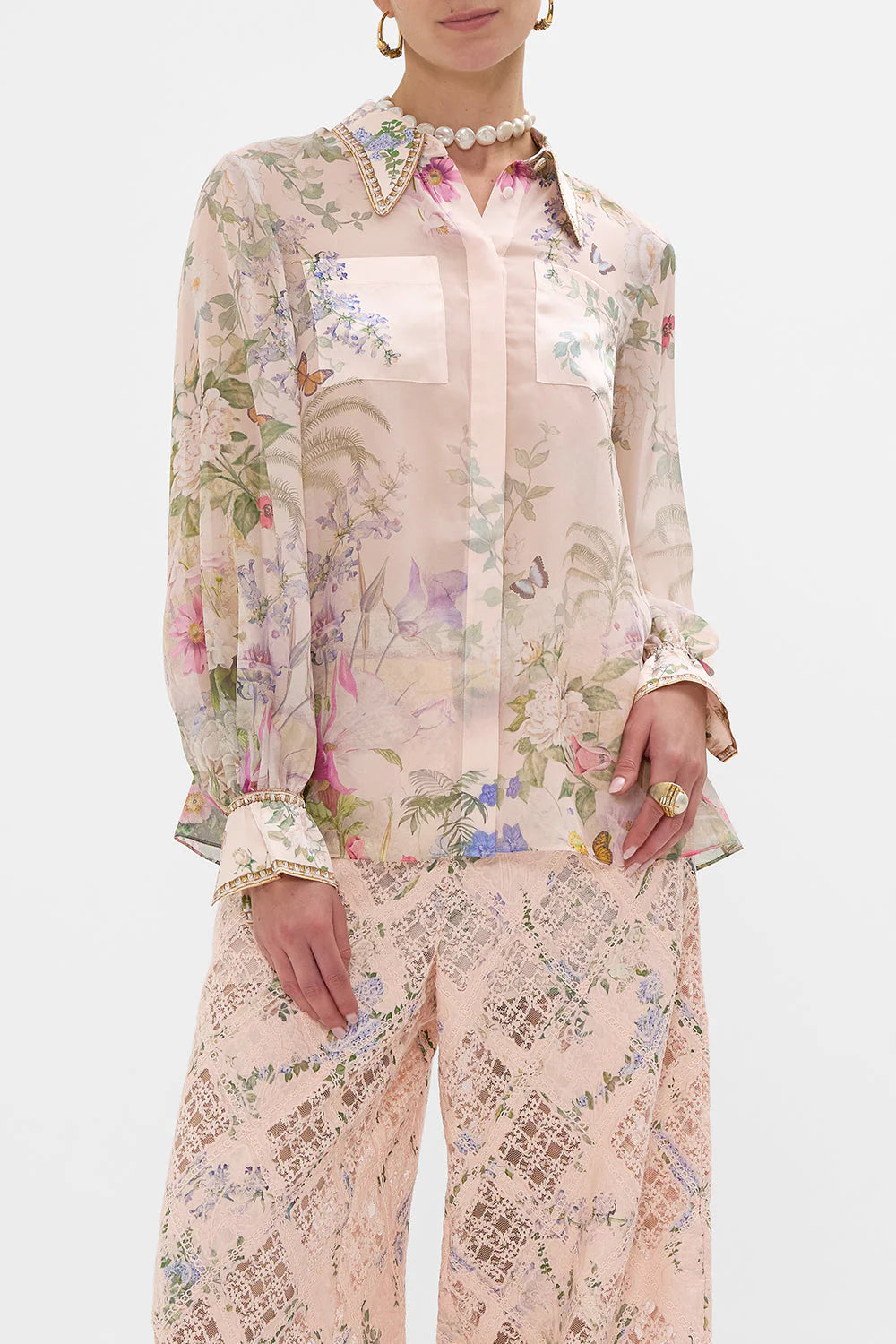 CURVED COLLAR BLOUSE W POCK