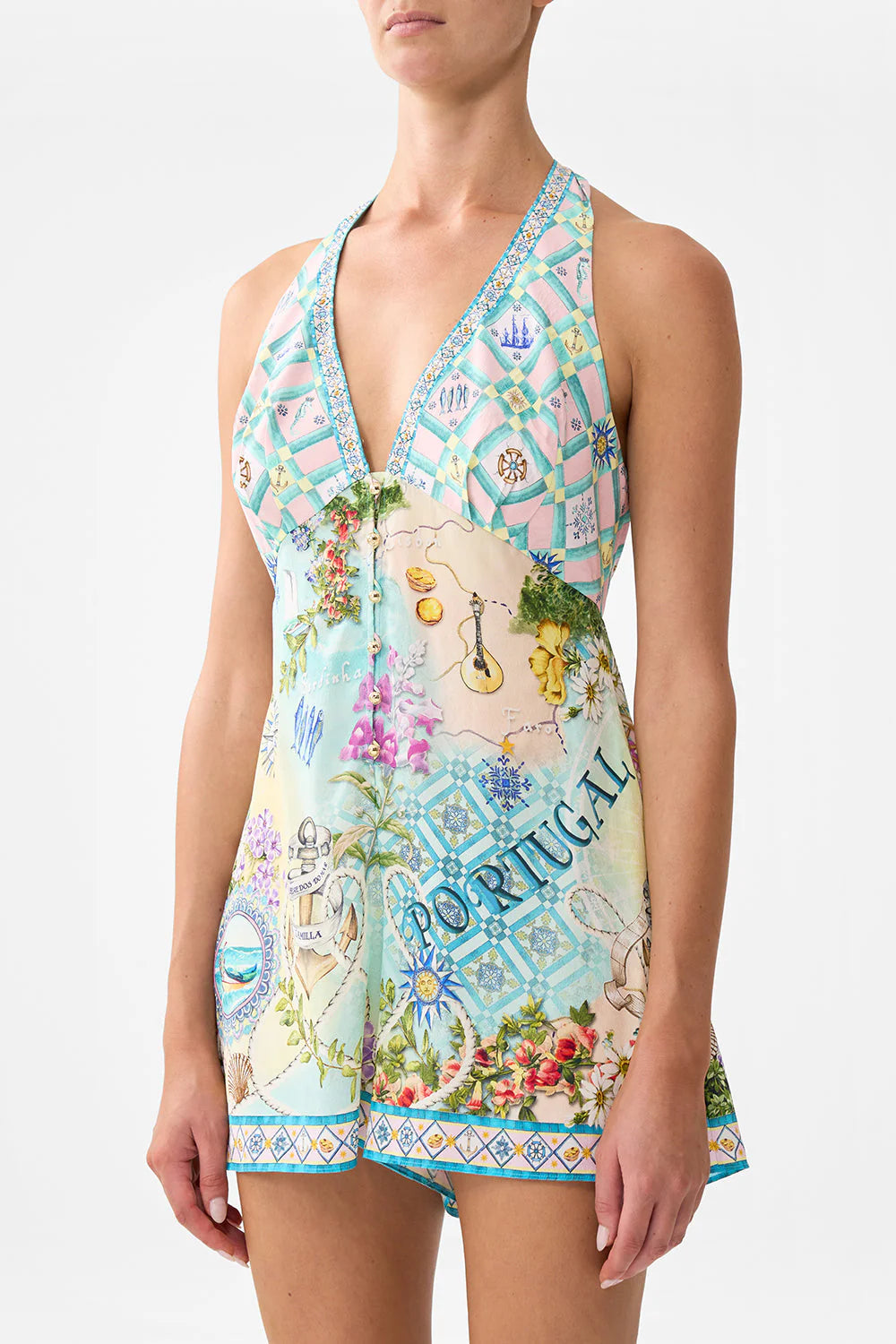 BUTTON FRONT HALTER PLAYSUIT