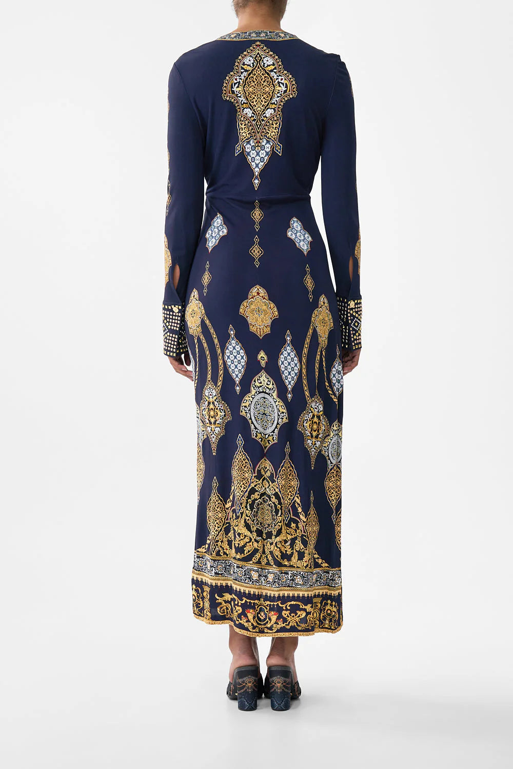 LONG V NECK TWIST FRONT JERSEY DRESS