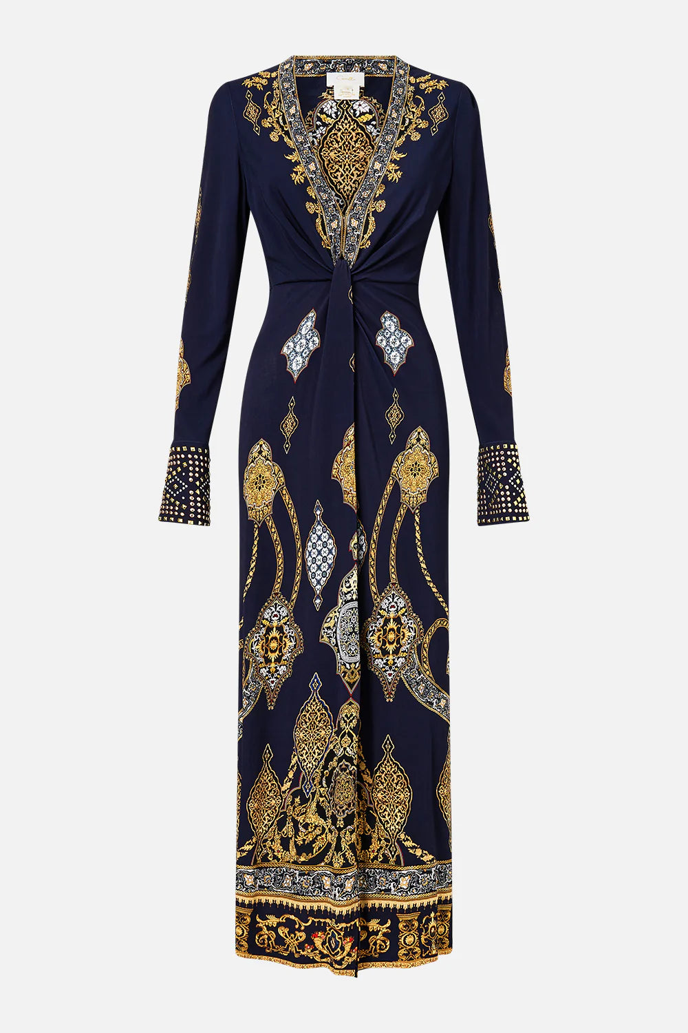 LONG V NECK TWIST FRONT JERSEY DRESS