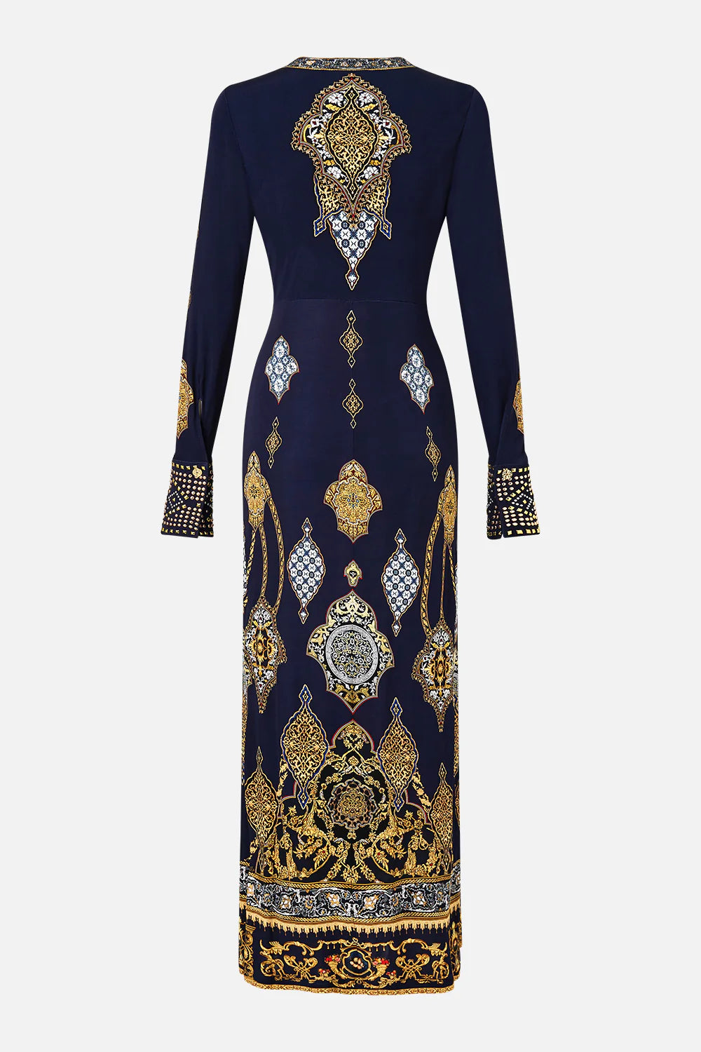 LONG V NECK TWIST FRONT JERSEY DRESS