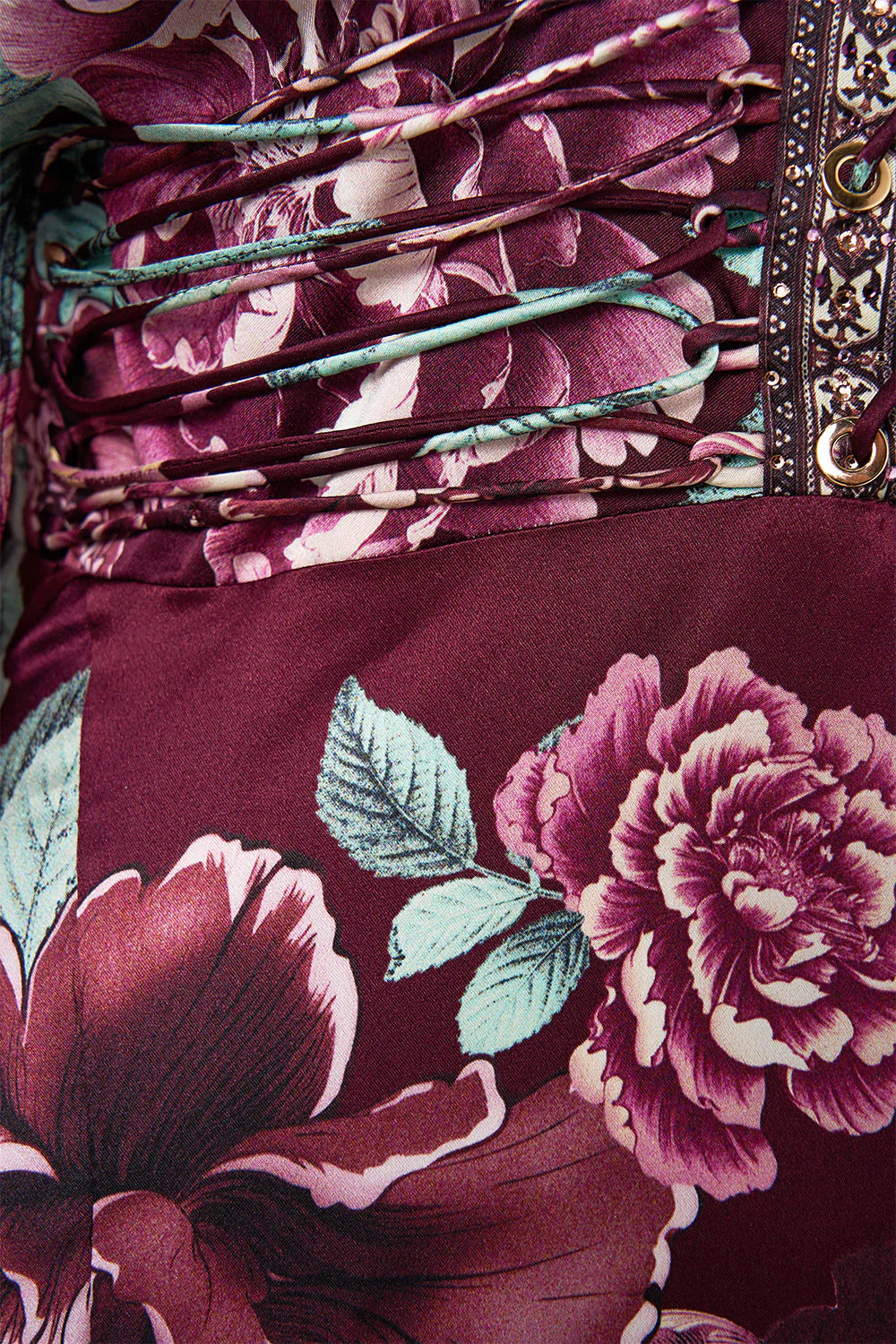 V NECK LACE UP DETAIL LONG DRESS