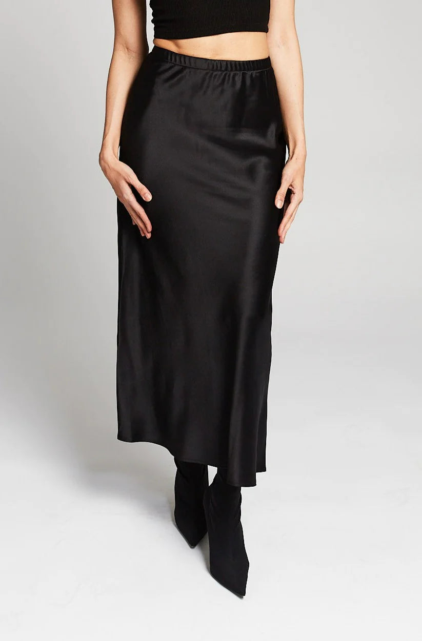 BLACK SILK BIAS MAXI SKIRT