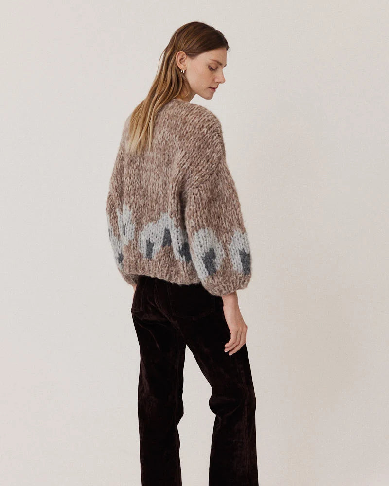 FLEECY ALPCA INTARSIA BOMBER CARDI