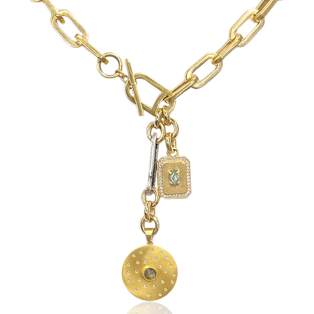 BRUSHED GOLD RICO BAR RONDO TOGGLE NECKLACE