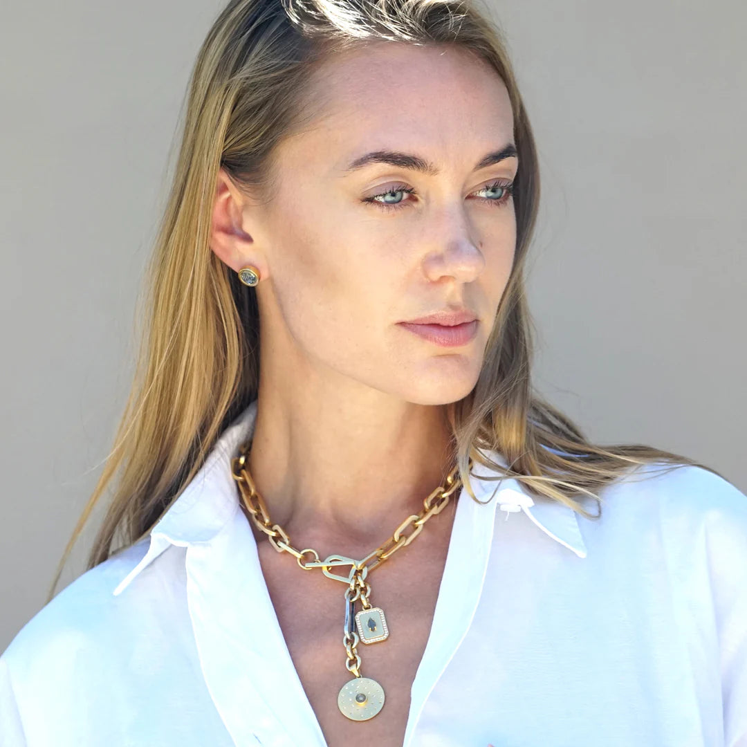 BRUSHED GOLD RICO BAR RONDO TOGGLE NECKLACE