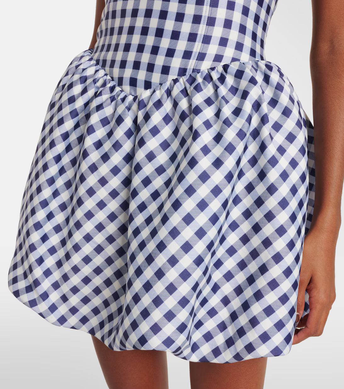 NAVY GINGHAM TAFFETA MINI DRESS