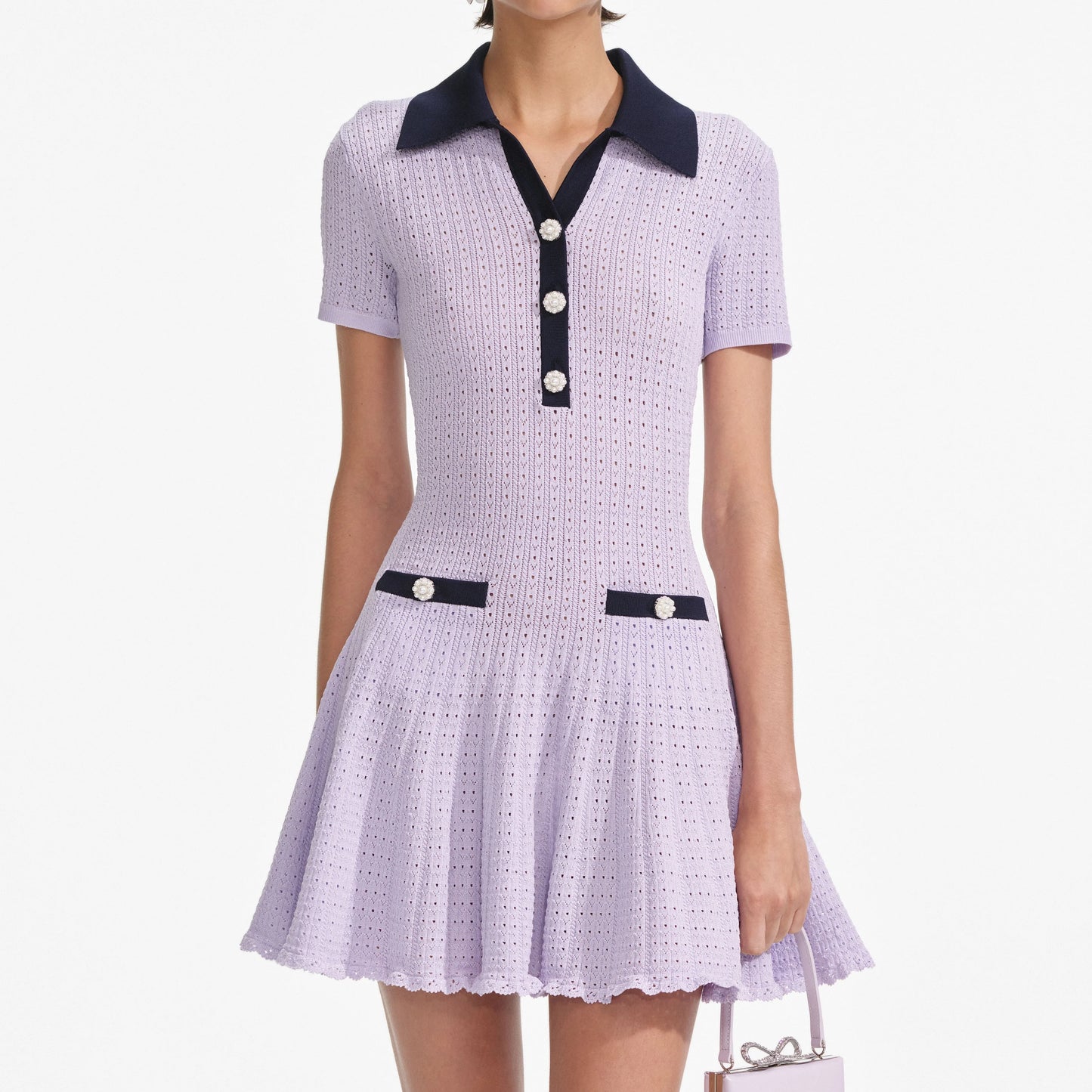 LILAC POINTELLE KNIT MINI DRESS
