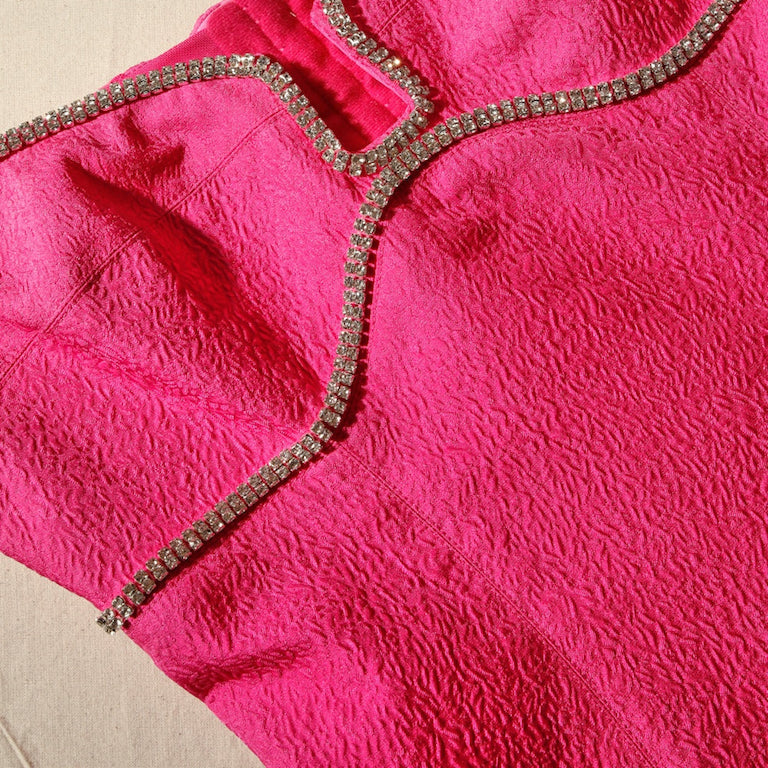 Pink Texture Diamante Detail Midi Dress