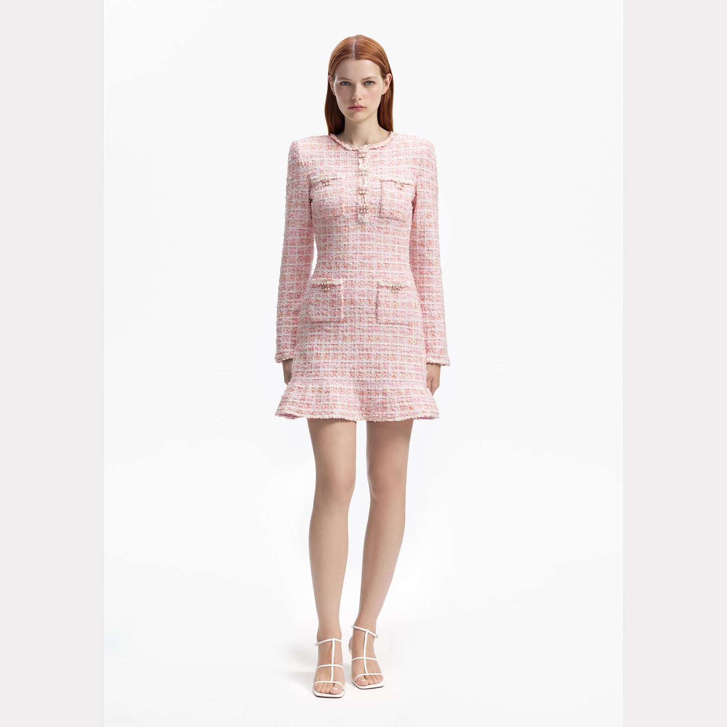 PINK CHECK KNIT MINI DRESS