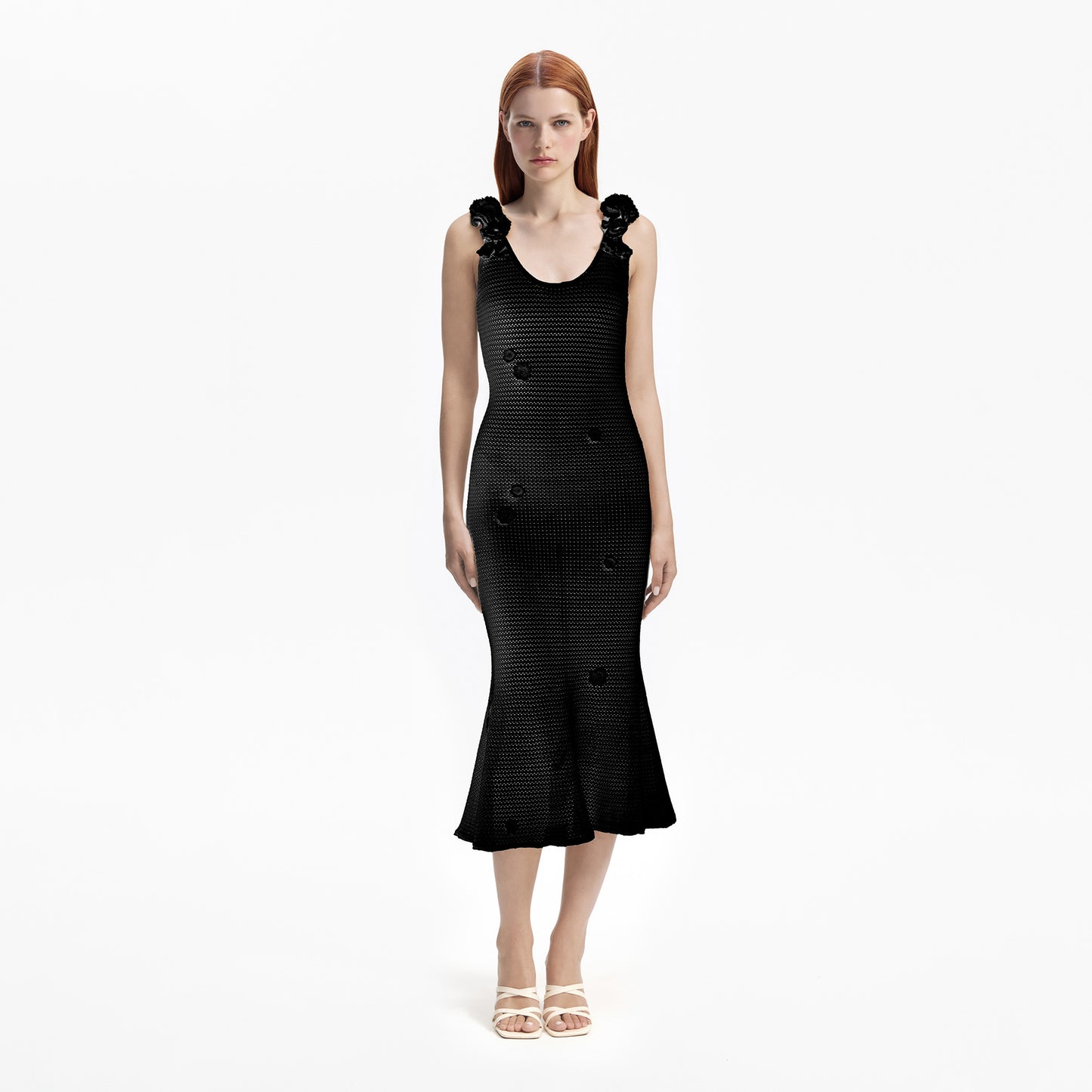 BLACK CROCHET MID DRESS