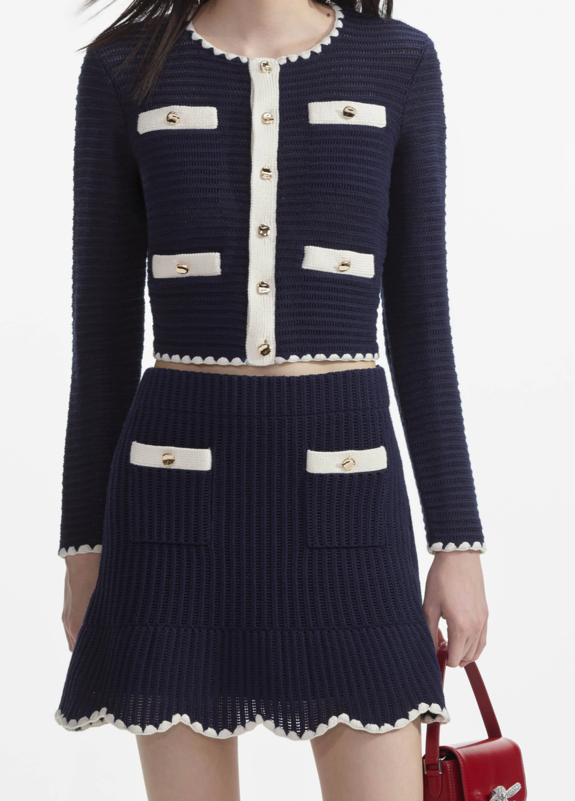 NAVY CROCHET CONTRAST MINI SKIRT