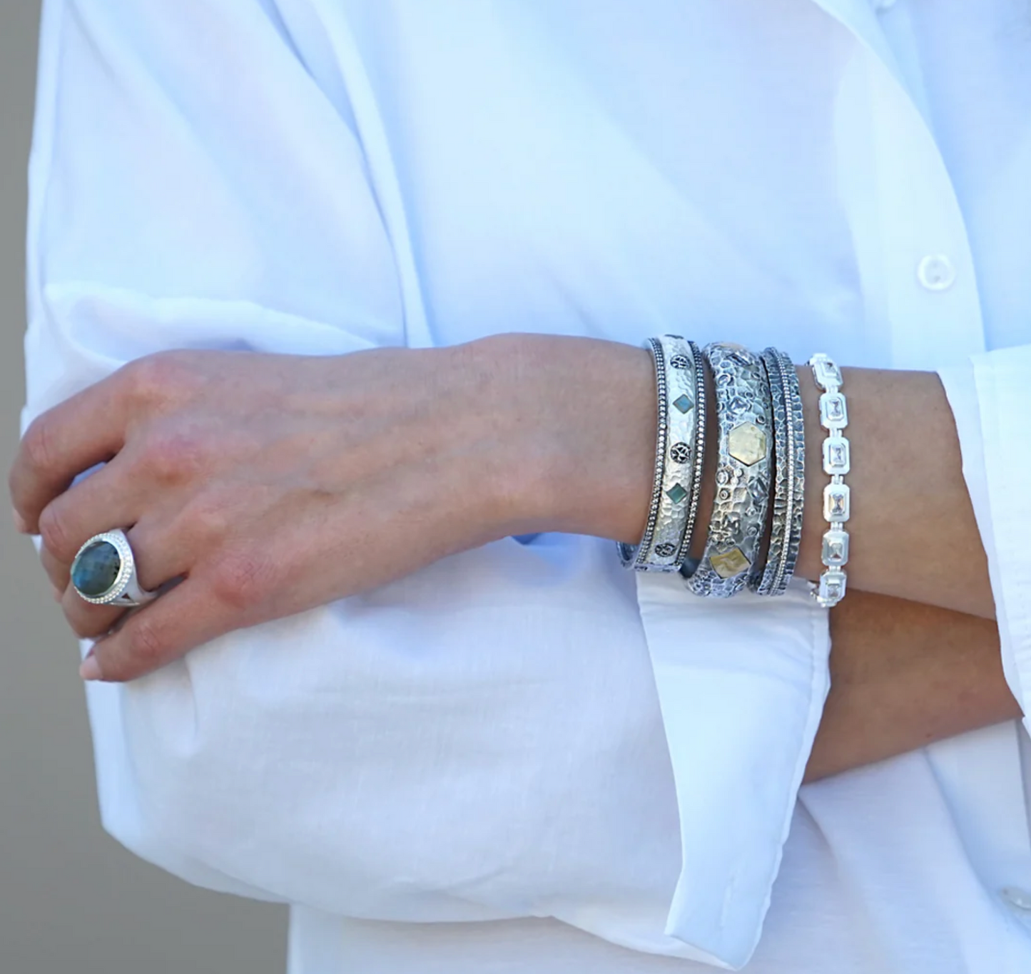 MOTA LABRADORITE COIN BANGLE