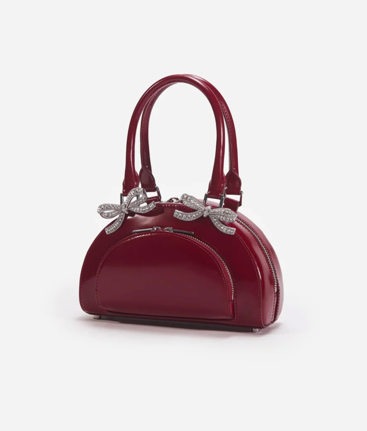 BURGUNDY LEATHER CURVED MINI TOTE