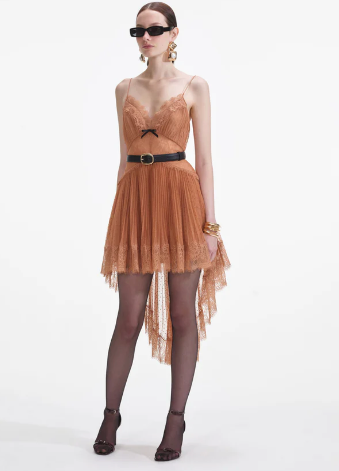 TAN DOT MESH-MINI DRESS