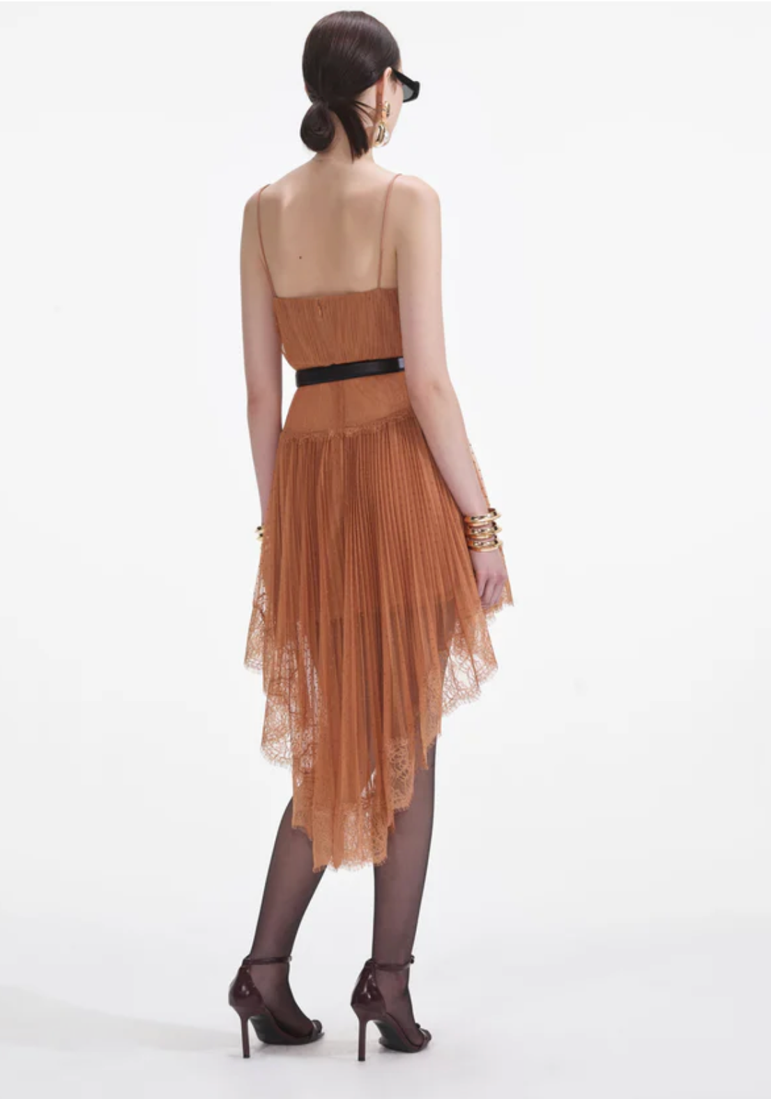 TAN DOT MESH-MINI DRESS