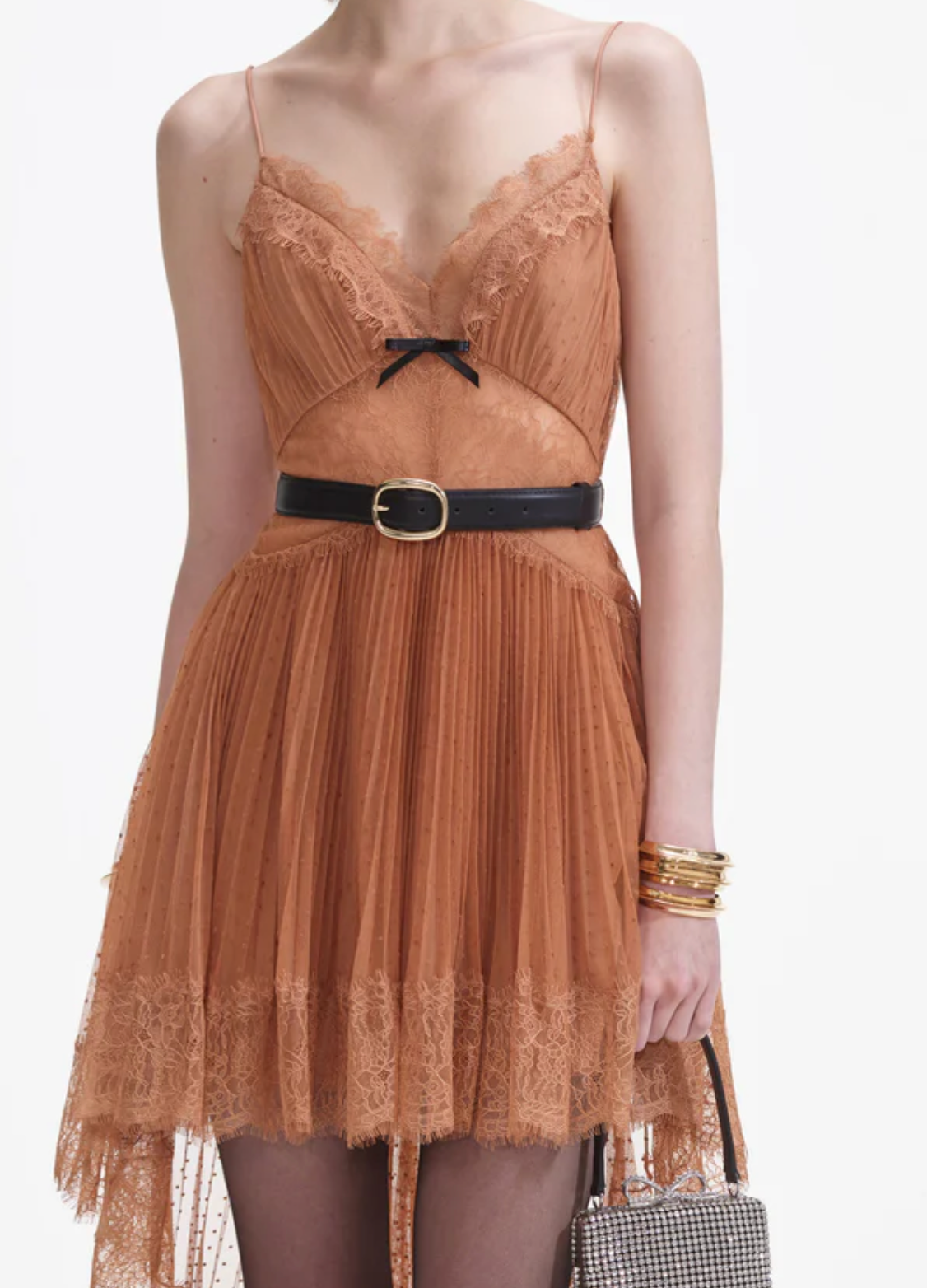 TAN DOT MESH-MINI DRESS
