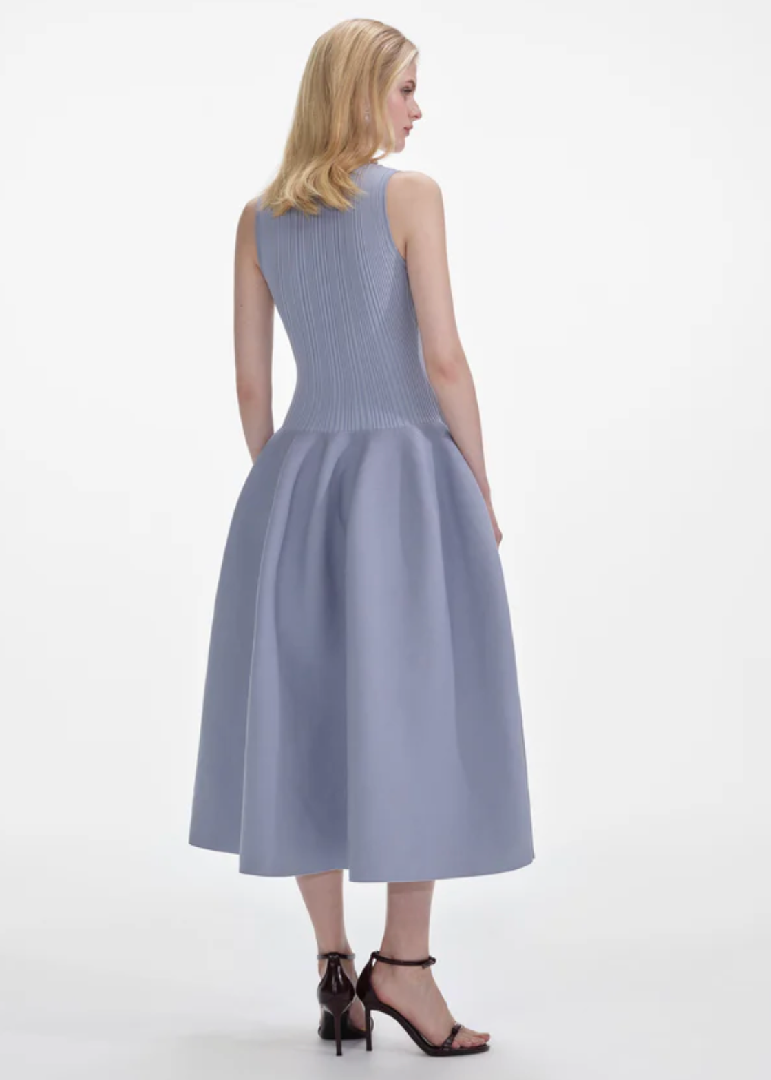 BLUE RIBBED KNIT DIAMANTE MIDI