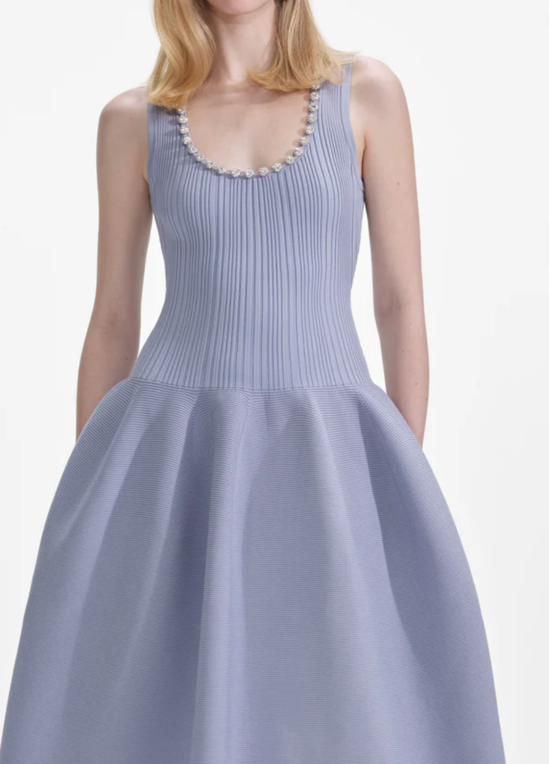 BLUE RIBBED KNIT DIAMANTE MIDI