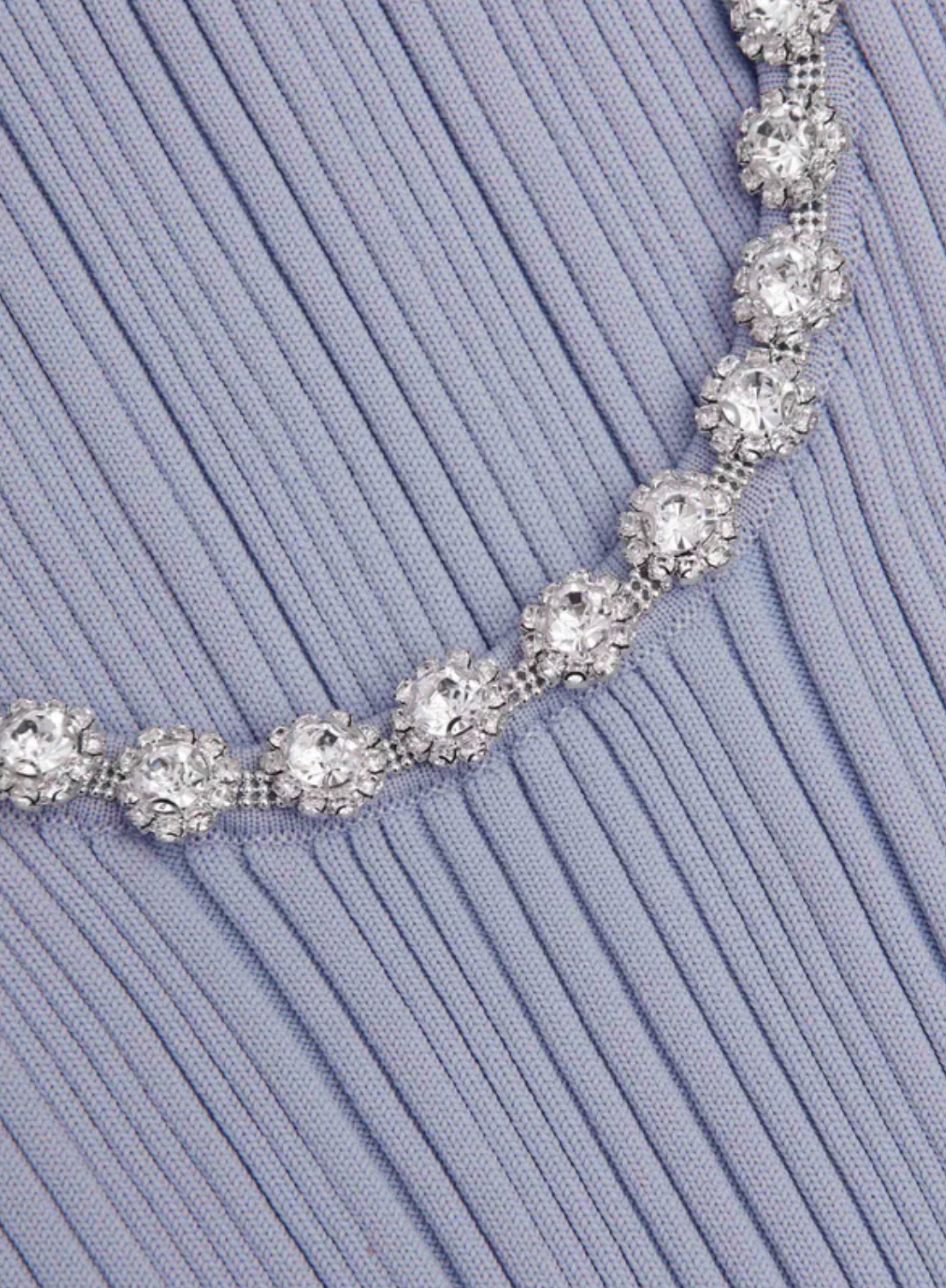 BLUE RIBBED KNIT DIAMANTE MIDI