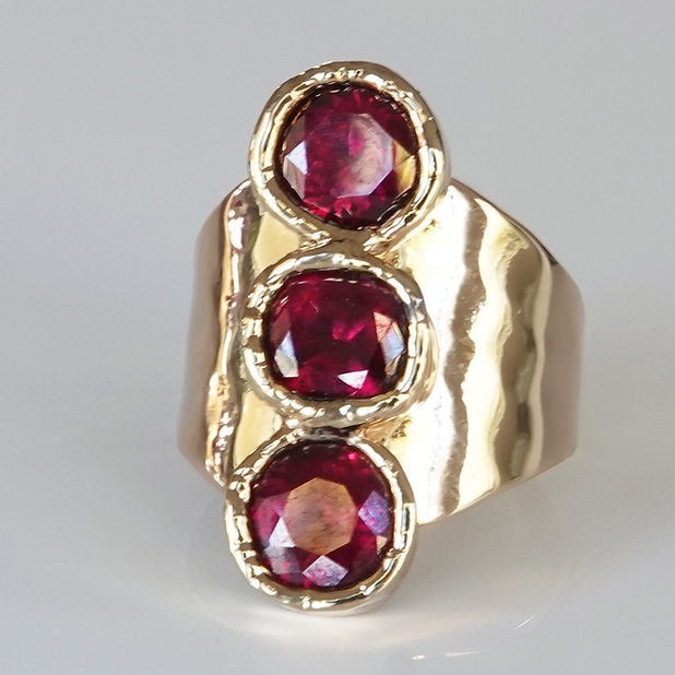Red 3 Rubies Gold Ring
