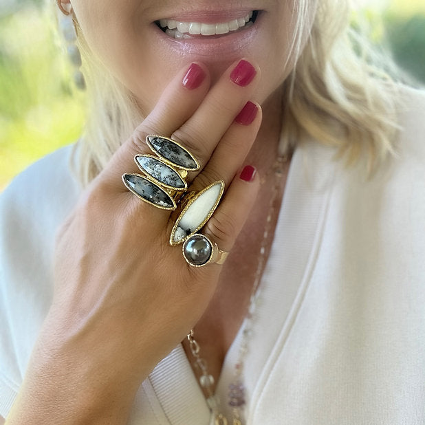 Dendrite White Opal Gold Ring