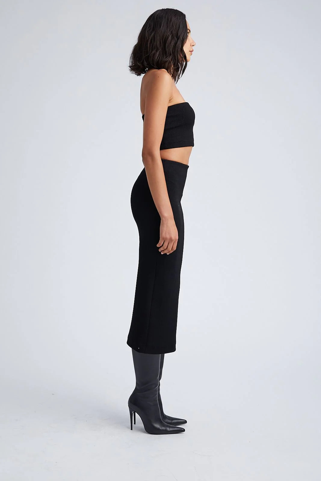 BLACK STRETCH JACQUARD TUBE SKIRT