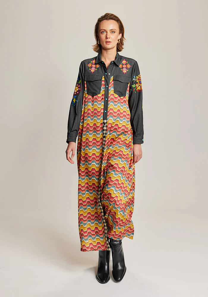 ELENA COMBINED DENIM SHIRT DRESS